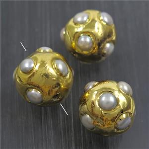 white freshwater Pearl beads, round, gold plated, approx 18-22mm [GM10798]