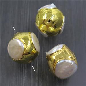 white baroque style Pearl beads, gold plated, approx 17-22mm [GM10799]