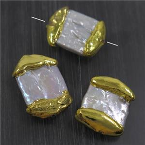 white baroque style Pearl beads, gold plated, approx 15-20mm [GM10803]