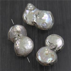 white baroque style Pearl beads, platinum plated, approx 12-22mm [GM10805]