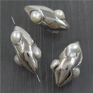 white baroque style Pearl beads, rice, platinum plated, approx 15-35mm [GM10806]