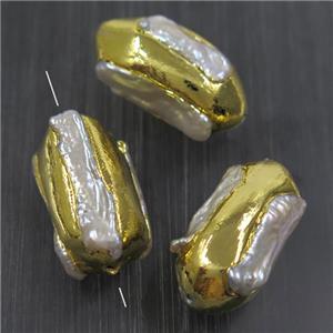 white baroque style Pearl beads, gold plated, approx 16-25mm [GM10809]