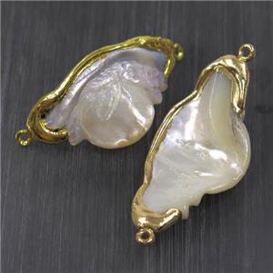 white pearlized shell connector, gold plated, approx 20-40mm [GM10814]