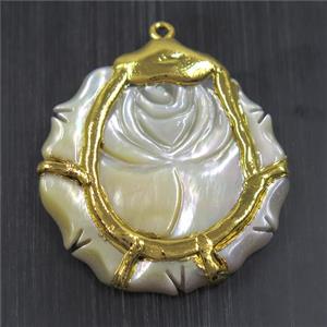 pearlized shell pendant, flower, gold plated, approx 40mm [GM10815]