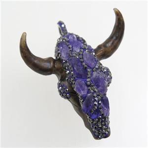 resin bullhead pave rhinestone, amethyst, approx 48-50mm [GM10826]