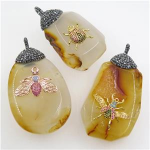 natural Agate pendant paved rhinestone, honeybee, mixed, approx 30-60mm [GM10845]