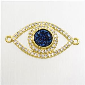 blue druzy quartz eye connector paved zircon, gold plated, approx 6mm, 14-22mm [GM10858]
