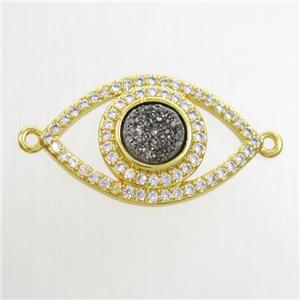 silver druzy quartz eye connector paved zircon, gold plated, approx 6mm, 14-22mm [GM10859]