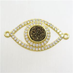 golden druzy quartz eye connector paved zircon, gold plated, approx 6mm, 14-22mm [GM10860]