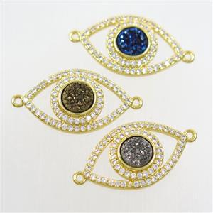 mix color druzy quartz eye connector paved zircon, gold plated, approx 6mm, 14-22mm [GM10861]