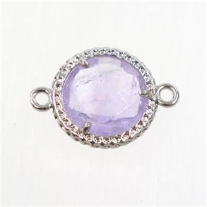 purple Amethyst circle connector, platinum plated, approx 12mm dia [GM10869]
