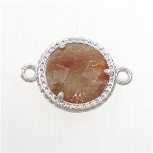 orange MoonStone circle connector, platinum plated, approx 12mm dia [GM10870]