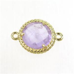purple Amethyst circle connector, gold plated, approx 12mm dia [GM10872]