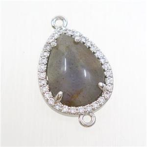 Labradorite teardrop connector pave zircon, platinum plated, approx 13-17mm [GM10876]