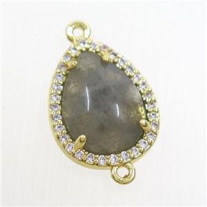 Labradorite teardrop connector pave zircon, gold plated, approx 13-17mm [GM10881]