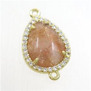 golden Strawberry Quartz teardrop connector pave zircon, gold plated, approx 13-17mm [GM10882]
