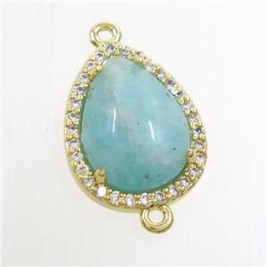 green Amazonite teardrop connector pave zircon, gold plated, approx 13-17mm [GM10883]