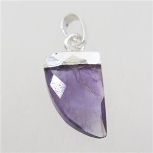 purple Amethyst horn pendant, silver plated, approx 10-15mm [GM10931]