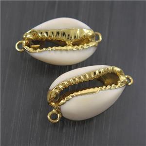 white conch Shell connector, gold plated, approx 15-25mm [GM10963]