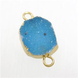 blue Druzy Agate connector, gold plated, approx 10-13mm [GM10972]