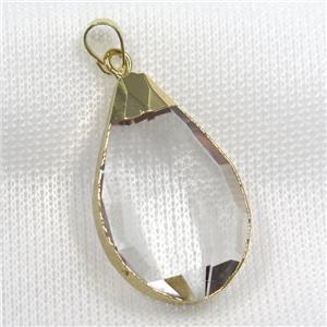 Glass crystal teardrop pendants, gold plated, approx 23-37mm [GM10986]