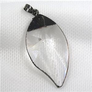Glass crystal leaf pendants, black plated, approx 28-50mm [GM10991]