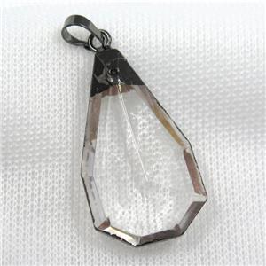 Glass crystal teardrop pendants, black plated, approx 22-38mm [GM10993]