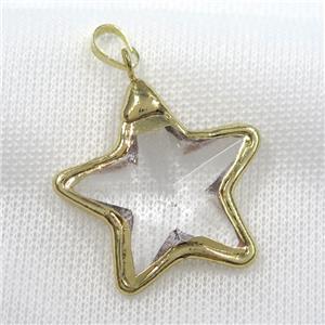 Glass crystal star pendants, gold plated, approx 35mm [GM10994]