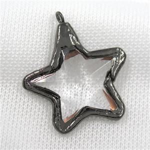 Glass crystal star pendants, black plated, approx 35mm [GM10995]