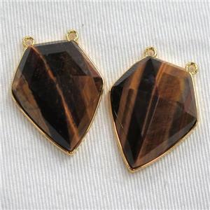 Tiger eye stone arrowhead pendants, gold plated, approx 20-25mm [GM11007]