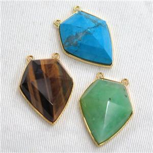 mixed gemstone arrowhead pendants with 2loops, point, gold plated, approx 20-25mm [GM11012]