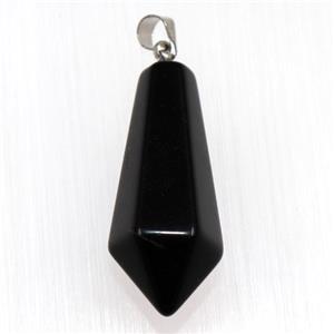 black agate pendants, faceted teardrop, approx 14-30mm [GM11025]