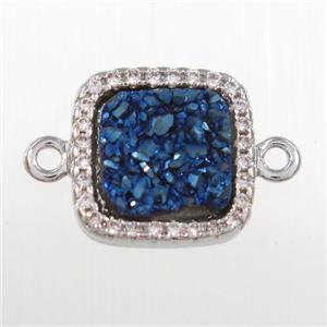blue druzy quartz square connector pave zircon, platinum plated, approx 12x12mm [GM11094]
