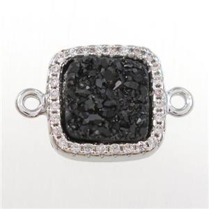black druzy quartz square connector pave zircon, platinum plated, approx 12x12mm [GM11100]