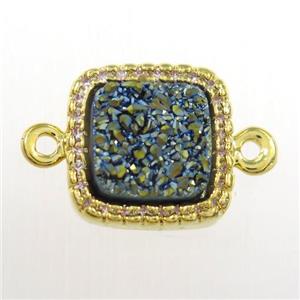 green druzy quartz square connector pave zircon, gold plated, approx 12x12mm [GM11103]