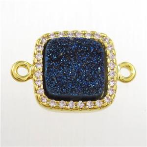 blue druzy quartz square connector pave zircon, gold plated, approx 12x12mm [GM11104]