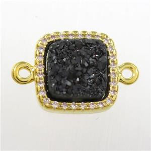 black druzy quartz square connector pave zircon, gold plated, approx 12x12mm [GM11110]