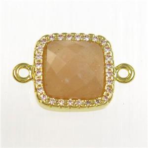 peach Moonstone square connector pave zircon, gold plated, approx 12x12mm [GM11120]