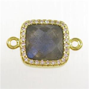 Labradorite square connector pave zircon, gold plated, approx 12x12mm [GM11121]