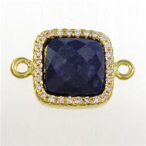 blue Lapis square connector pave zircon, gold plated, approx 12x12mm [GM11123]