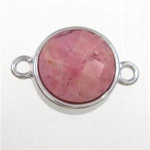 pink Rhodonite circle connector, platinum plated, approx 10mm dia [GM11126]