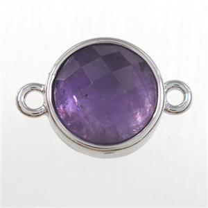 purple Amethyst circle connector, platinum plated, approx 10mm dia [GM11127]