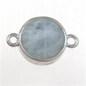 lt.blue Aquamarine circle connector, platinum plated, approx 10mm dia [GM11128]