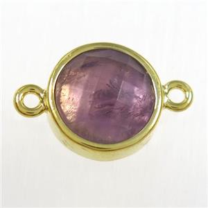 purple Amethyst circle connector, gold plated, approx 10mm dia [GM11130]