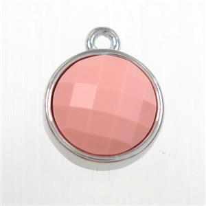 pink dye Coral circle pendant, platinum plated, approx 10mm dia [GM11133]
