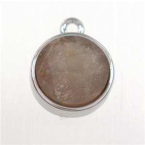 moonstone circle pendant, platinum plated, approx 10mm dia [GM11137]