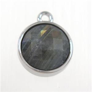 Labradorite circle pendant, platinum plated, approx 10mm dia [GM11138]