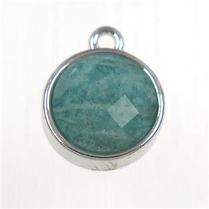 green Amazonite circle pendant, platinum plated, approx 10mm dia [GM11139]