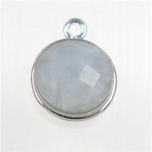 Aquamarine circle pendant, platinum plated, approx 10mm dia [GM11141]