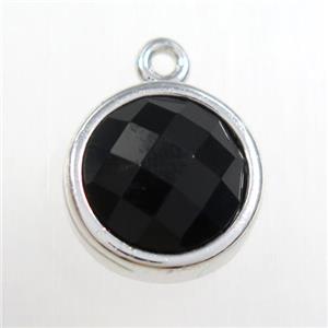 black Onyx Agate circle pendant, platinum plated, approx 10mm dia [GM11142]